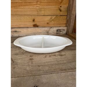 Vintage White Pyrex 1 1/2 Qt Milk‎ Glass Divided Casserole Dish 1.5 Quart 1083